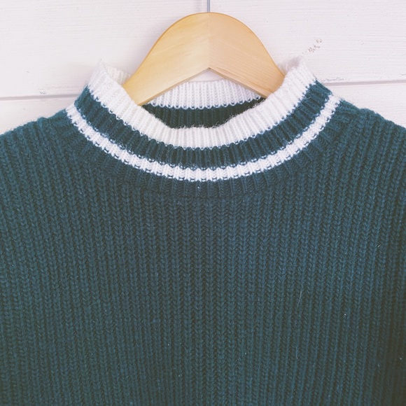 Vintage 70s mock turtleneck cropped knit sweater M - Picture 2 of 4